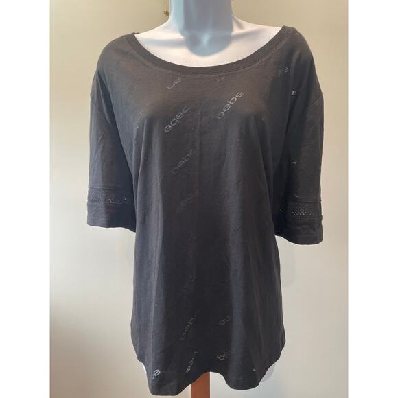 bebe Tops - Bebe Sport Top Size 2X Black Logo Pattern Crew Neck Lightweight